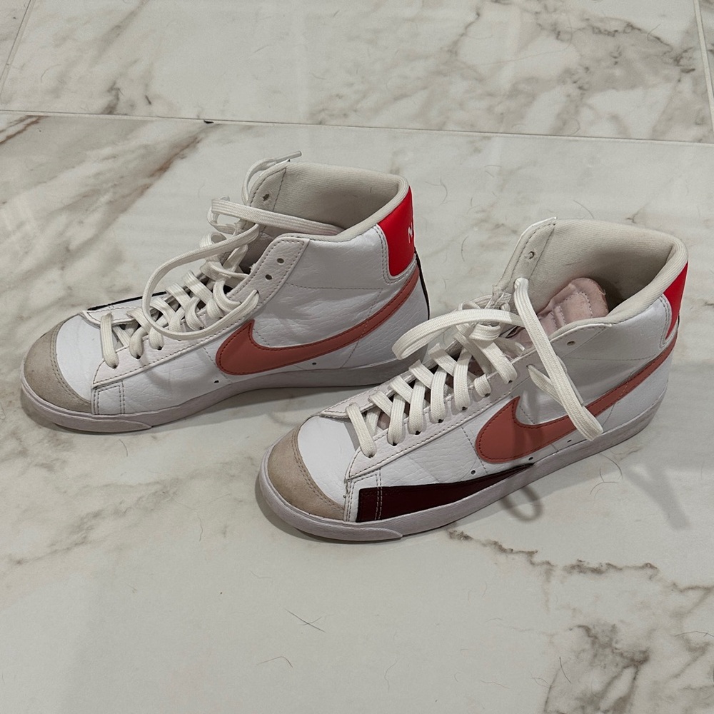 Pink and White Nike Blazers